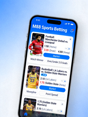 Halaman taruhan olahraga di aplikasi M88 mobile dengan odds dan pilihan pasar