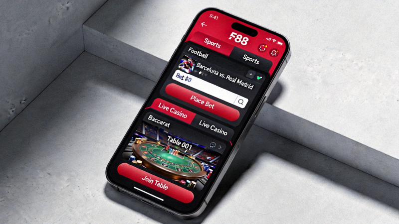Visualisasi proses taruhan olahraga dan live casino di aplikasi M88 mobile